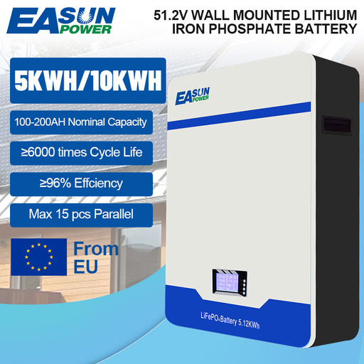 EASUN POWER 48V 51.2.V 100AH LiFePO4 Battery for 51.2V system with BMS system Power Storage Wall-mounted