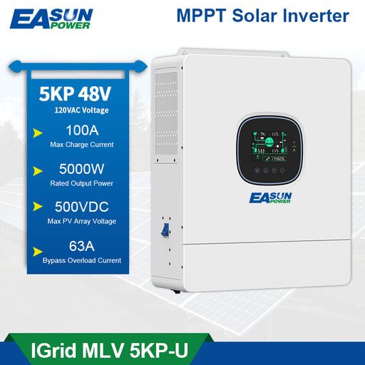 Easun Power 5KW Hybrid Solar Inverter 110VAC/120VAC 48V 50HZ/60HZ Pure Sine Wave Inverter MPPT Charge Controller