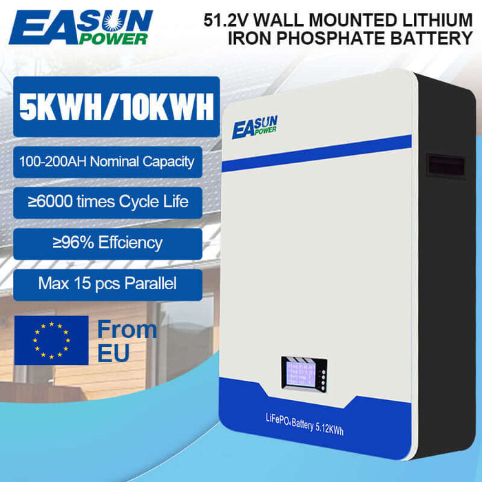 EASUN LiFePO4 PowerWall Storage Battery for 48V 51.2V 200Ah Hybrid Off grid Inverter System