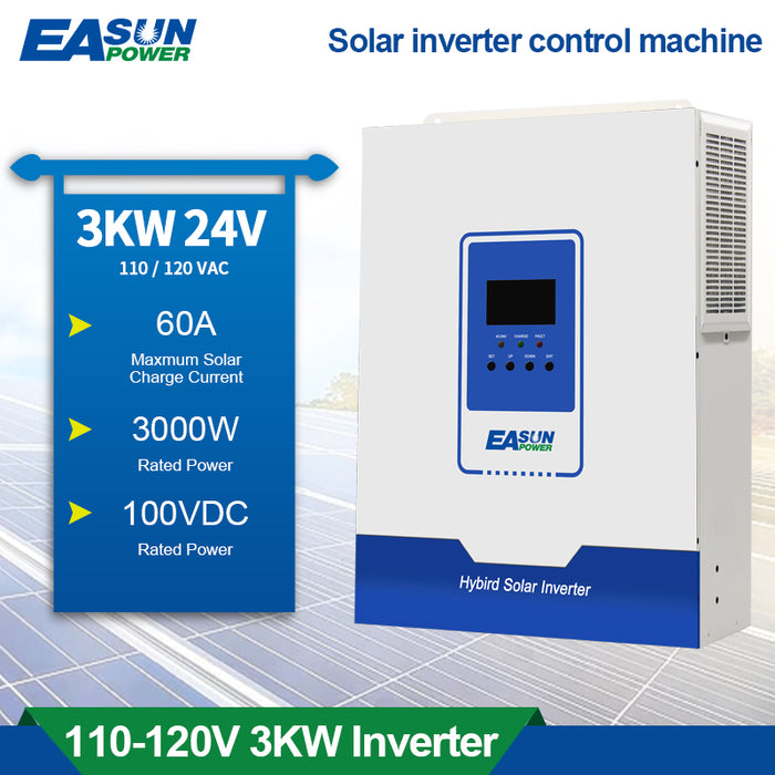 EASUN 3000W Hybrid Solar Inverter AC 110V DC 24V 50HZ/60HZ Pure Sine Wave Inverter 100A MPPT Charge Controller