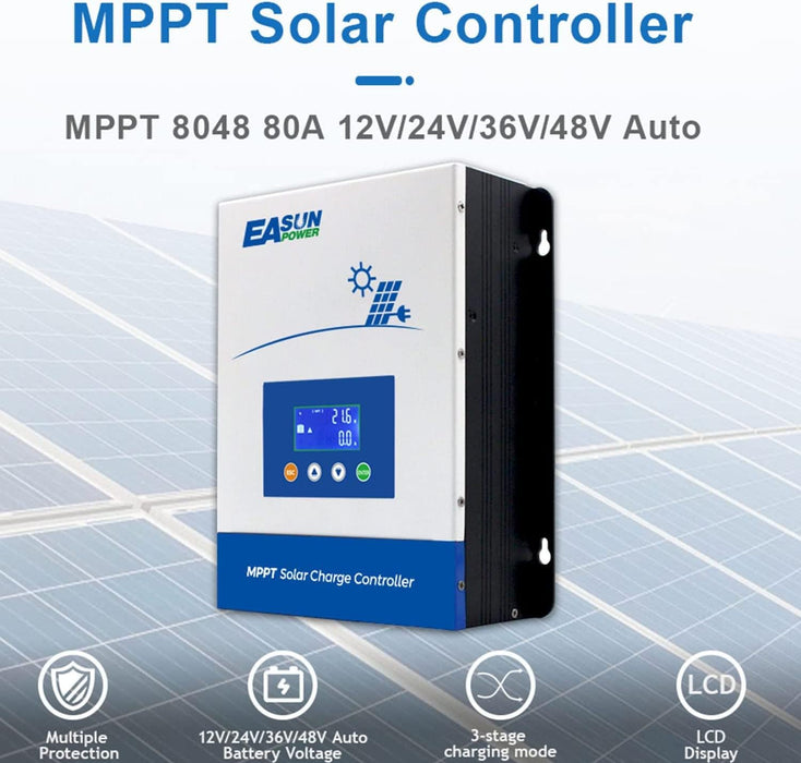 Easunpower 80A MPPT 12/24/36/48V  LCD Solar Charge Controller