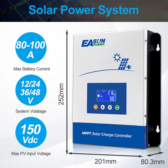 Easun 100A MPPT Solar Charge Controller 12V‑48V Auto LCD 150V Max