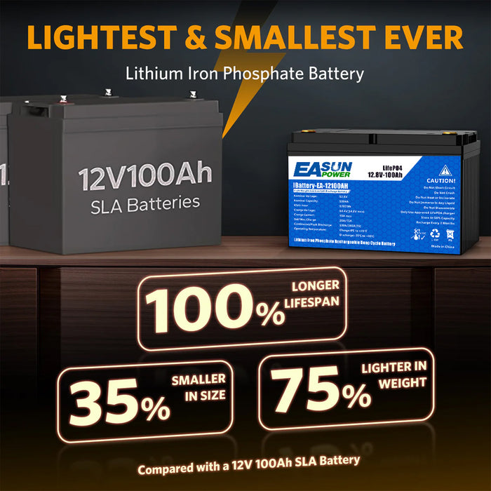 Easun 12V 100Ah Group 24 Deep Cycle LiFePO4 Lithium Battery
