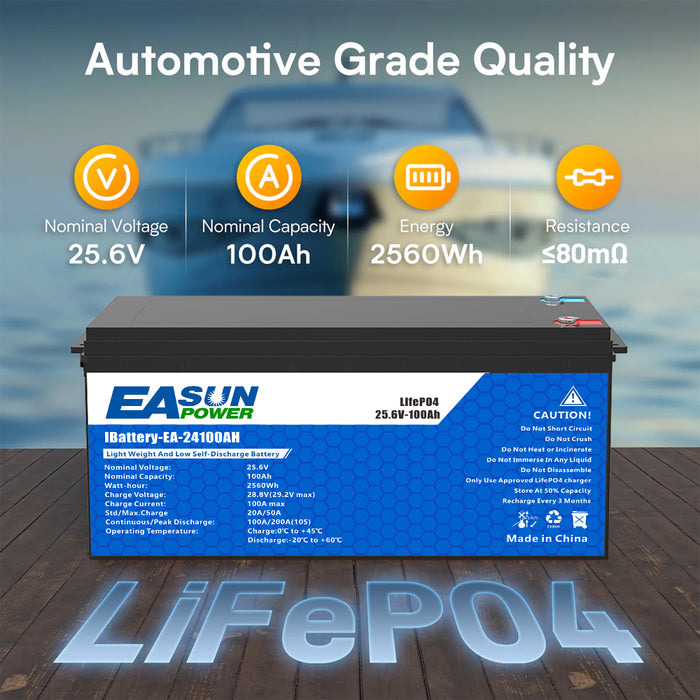 Easun 24V 100Ah Lithium Battery for Marine Trolling Motor, RV