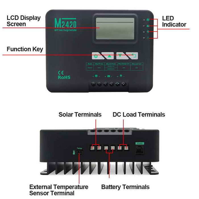 20A MPPT Solar Charge Controller 12V/24V Negative Grounded Controller with Built-in Bluetooth and Lithium Battery