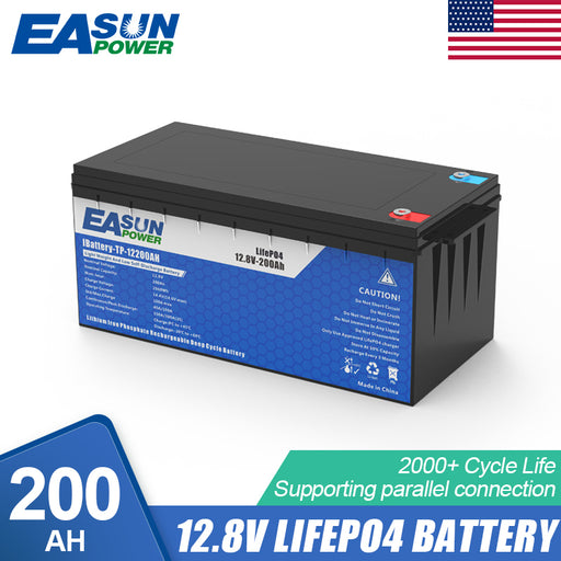 EASUN POWER 12.8V 200AH LiFePO4 Battery for RVs Pack Grand A Cells Lithium Iron for Solar Energy System