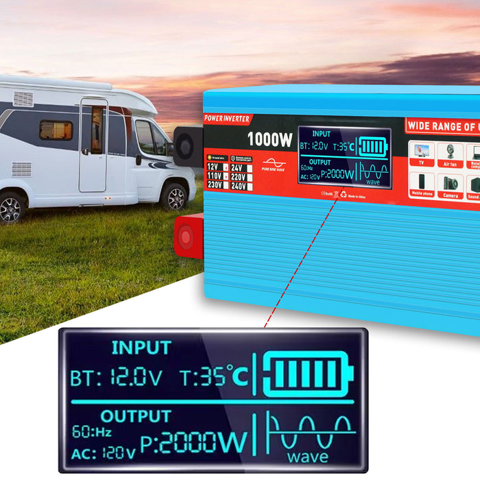 Easun Power 1500W Pure Sine Wave Inverter DC 12V To AC 110V Voltage Transformer Power Converter Solar Car Inverter