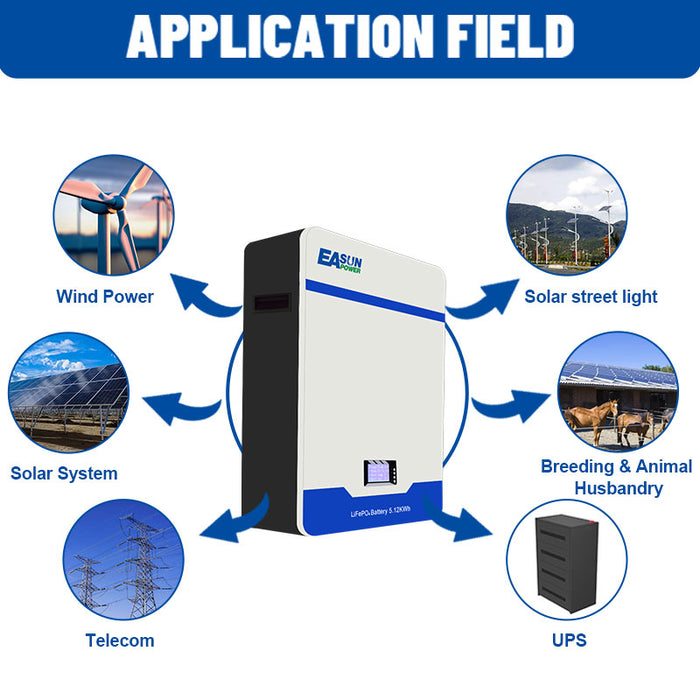 EASUN POWER 48V 51.2.V 100AH LiFePO4 Battery for 51.2V system with BMS system Power Storage Wall-mounted