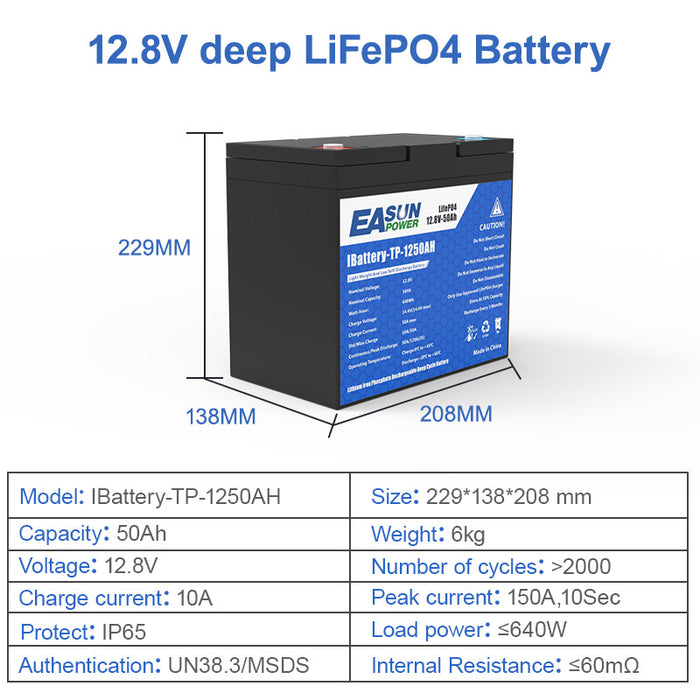 EASUN POWER 50AH 12.8V Lithium Energy Storage Battery Iron Battery for Solar Power System