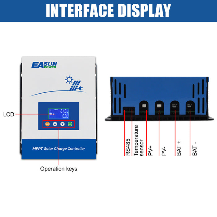 EASUN POWER 60A MPPT Solar Charger Controller 12V 24V 36V 48V Battery and solar panel solar charge regulator PV Input 150VOC