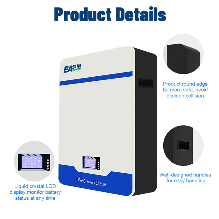 EASUN POWER 48V 51.2.V 100AH LiFePO4 Battery for 51.2V system with BMS system Power Storage Wall-mounted