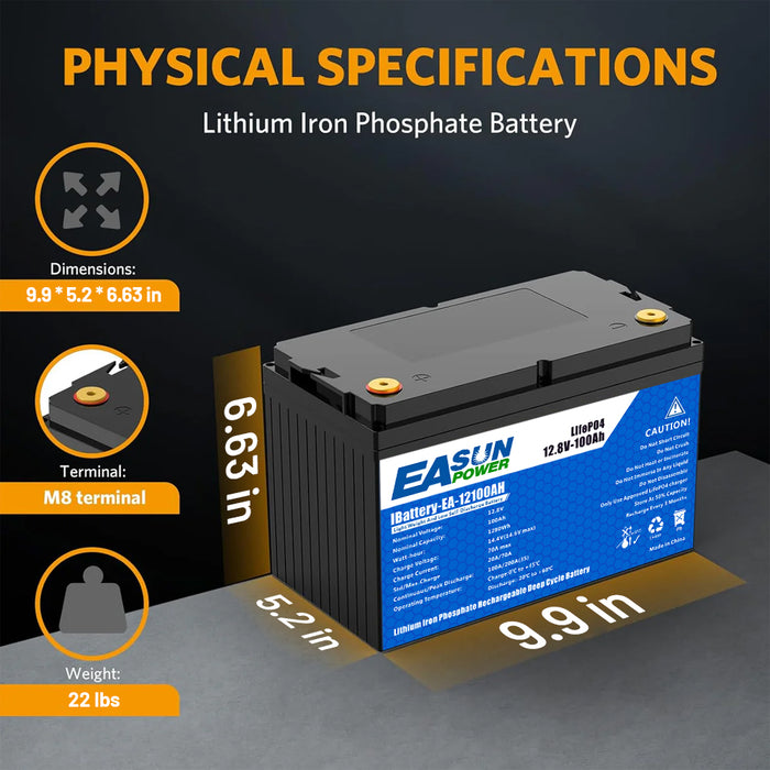 Easun 12V 100Ah Group 24 Deep Cycle LiFePO4 Lithium Battery