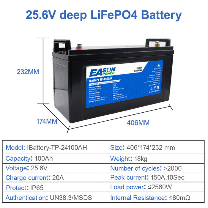 EASUN POWER 25.6V 100AH Lithium Energy Storage LiFePO4 Battery Iron Battery for Solar Power System