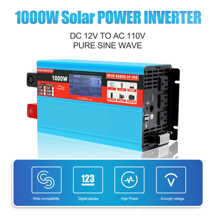 1500W Pure Sine Wave DC 12V To AC 110V Solar Car Inverter