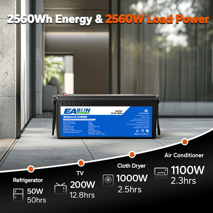 Easun 24V 100Ah Lithium Battery for Marine Trolling Motor, RV