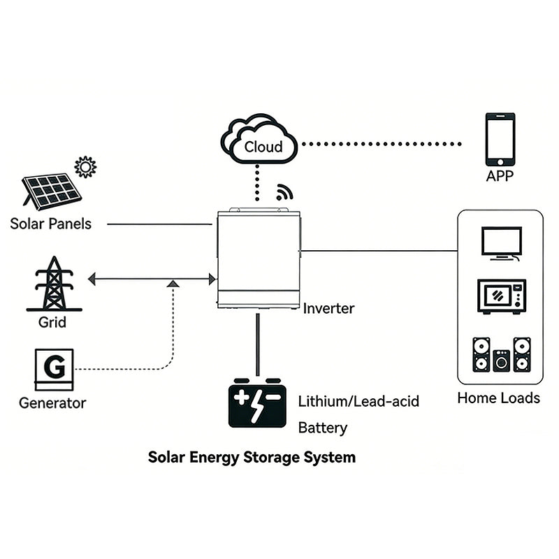 POWLAND Hybrid Solar Inverter 6.5kW 48V Pure Sine Wave MPPT WiFi
