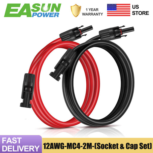 12AWG Solar Panel Extension Cable MC4 Connector Wire Male Female Black&Red
